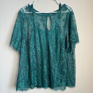 Torrid 1 Floral Lace Overlay Top with Camisole Lining Emerald Green Whimsigoth
